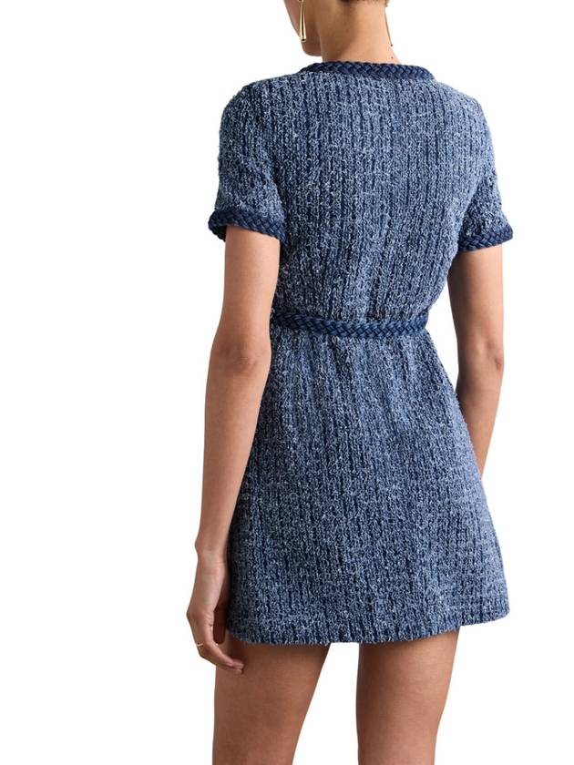 Women's Textured Denim Short Sleeve Short Dress Blue - SELF PORTRAIT - BALAAN 4