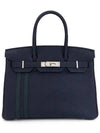 Official Birkin 30 Blue Nuit Vert Cypress Silver Medal 3HH0722 - HERMES - BALAAN 1