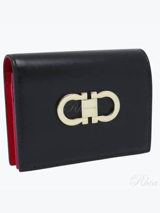 Double Gancio Half Wallet Black - SALVATORE FERRAGAMO - BALAAN 2