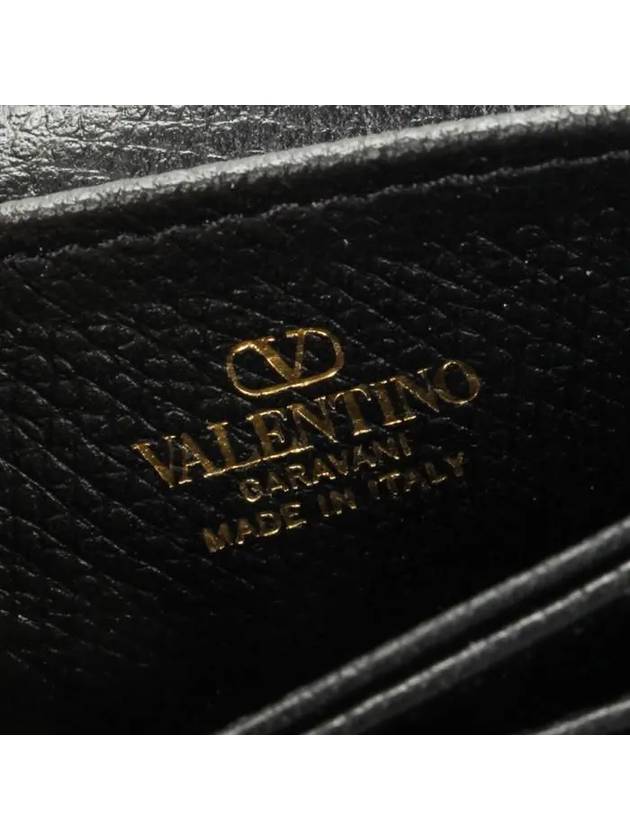 V Logo Flapover Card Wallet Black - VALENTINO - BALAAN 7