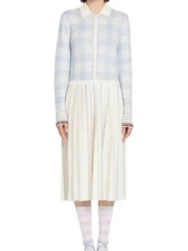 Hairline Check Merino Scalloped Long Dress White - THOM BROWNE - BALAAN 2