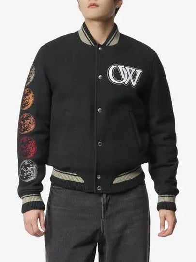 Moon Phase Varsity Bomber Jacket Black - OFF WHITE - BALAAN 2