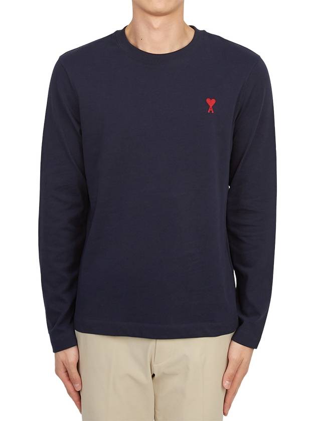 Chain Stitch Heart Logo Long Sleeve T-Shirt Navy - AMI - BALAAN 2