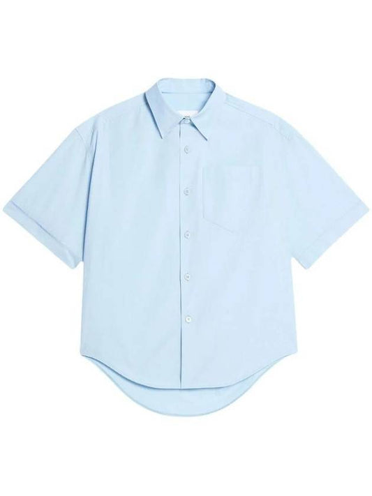 Men's Pocket Cotton Short Sleeve Shirt Blue - AMI - BALAAN.