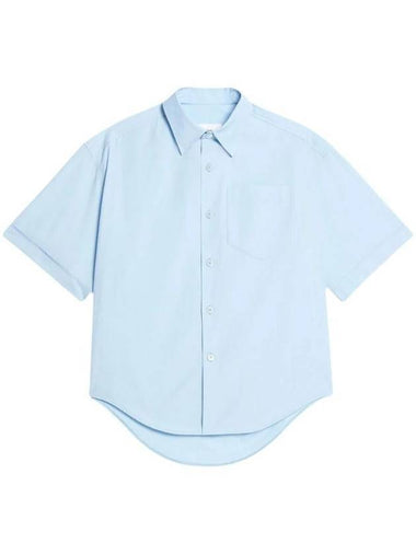 Men's Pocket Cotton Short Sleeve Shirt Blue - AMI - BALAAN 1