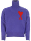 Big Heart Intarsia Turtleneck Purple - AMI - BALAAN.