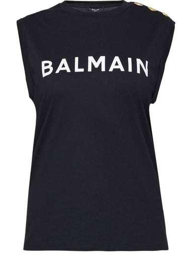 WoMen's Logo Print Shoulder Button Sleeveless Black - BALMAIN - BALAAN 1