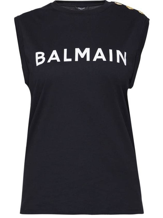 Women's Logo Print Shoulder Button Sleeveless Black - BALMAIN - BALAAN 1