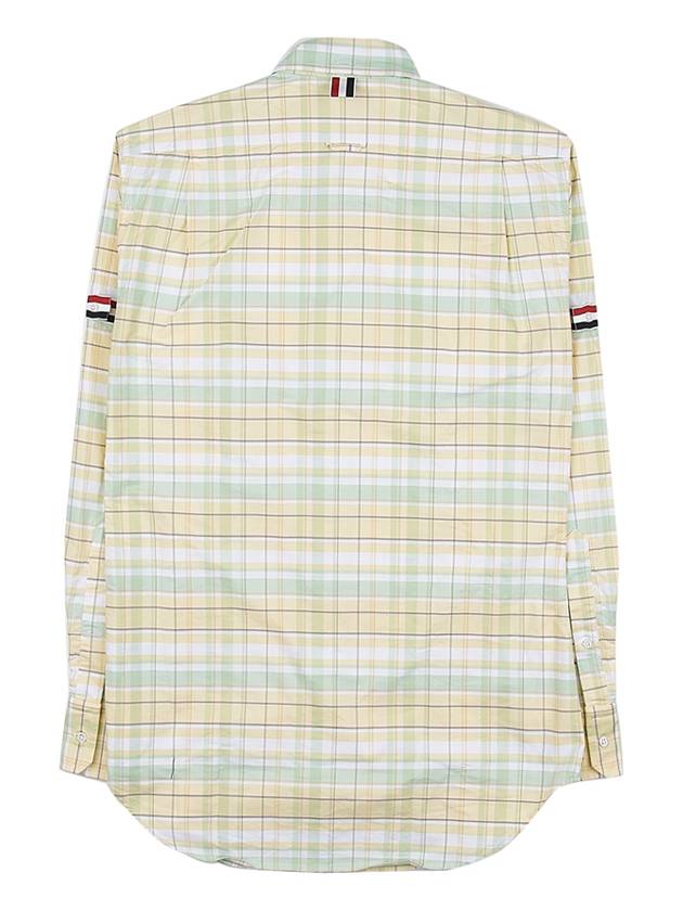 Men's Plaid Three Stripes Armband Oxford Long Sleeve Shirt Yellow - THOM BROWNE - BALAAN 3