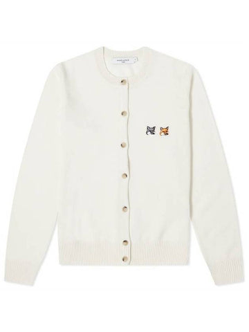 Double Fox Head Patch Round Neck Cardigan Ecru - MAISON KITSUNE - BALAAN 1