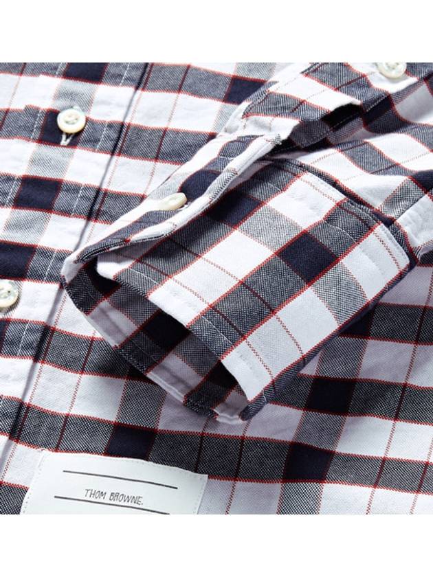 Men's Hidden Three Stripes Oxford Check Long Sleeve Shirt Navy - THOM BROWNE - BALAAN.