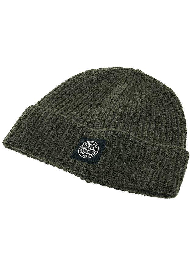 Logo Patch Rib Wool Beanie Green - STONE ISLAND - BALAAN 4