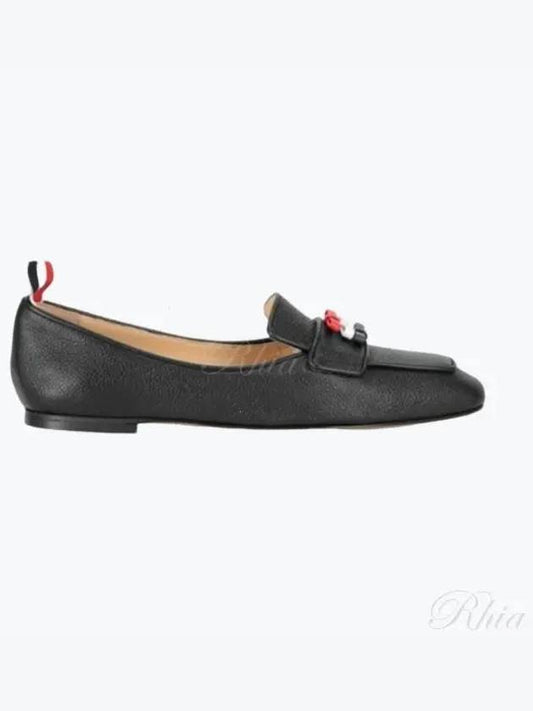 Women's Pebble Grain Leather Flexible Leather Sole 3 Bow Loafer Black - THOM BROWNE - BALAAN 2