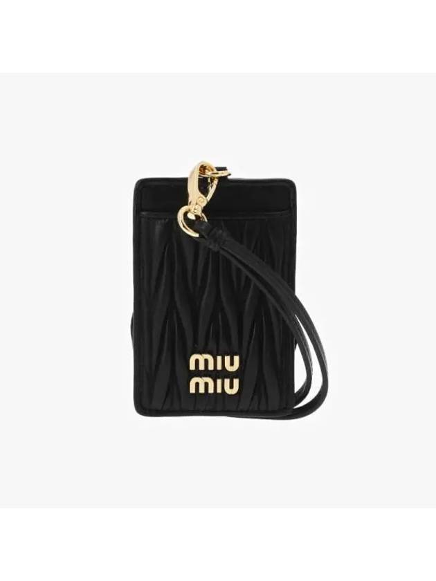 Gold Matelasse Leather Strap Card Wallet Black - MIU MIU - BALAAN 3