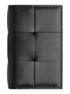 Intrecciato Cassette Leather Flap Card Wallet Black - BOTTEGA VENETA - BALAAN 2