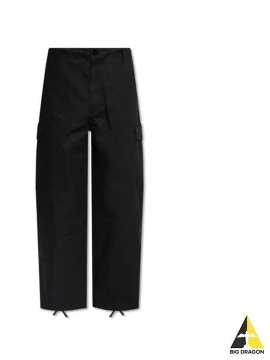 Paris Label Flap Pocket Workwear Cargo Cotton Straight Pants Black - KENZO - BALAAN 2