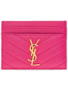 Gold Hardware Matelasse Caviar Leather Card Wallet Fuchsia - SAINT LAURENT - BALAAN 1