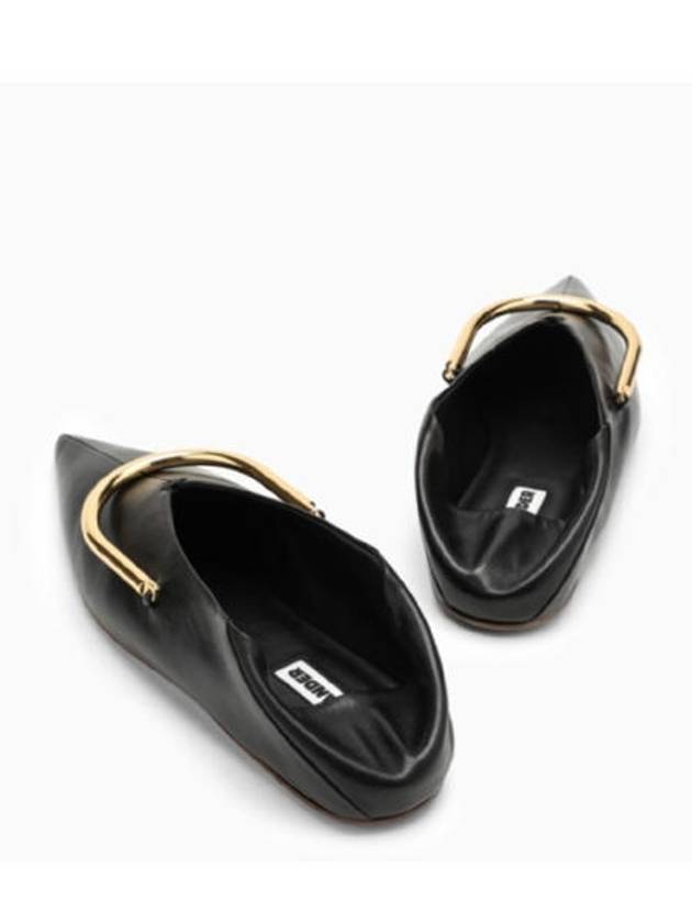 Women's Metal Detail Leather Ballerina Flats Black - JIL SANDER - BALAAN 4