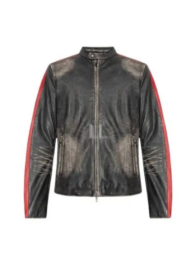 L Renn Contrasting Stripes Leather Jacket Black - DIESEL - BALAAN 2