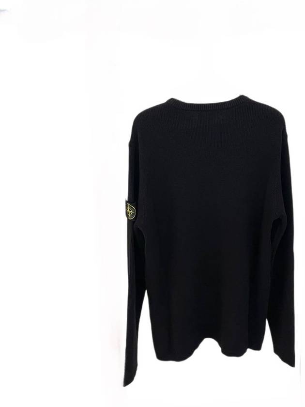 Men's Logo Patch Crew Neck Soft Cotton Knit Top Black - STONE ISLAND - BALAAN 4