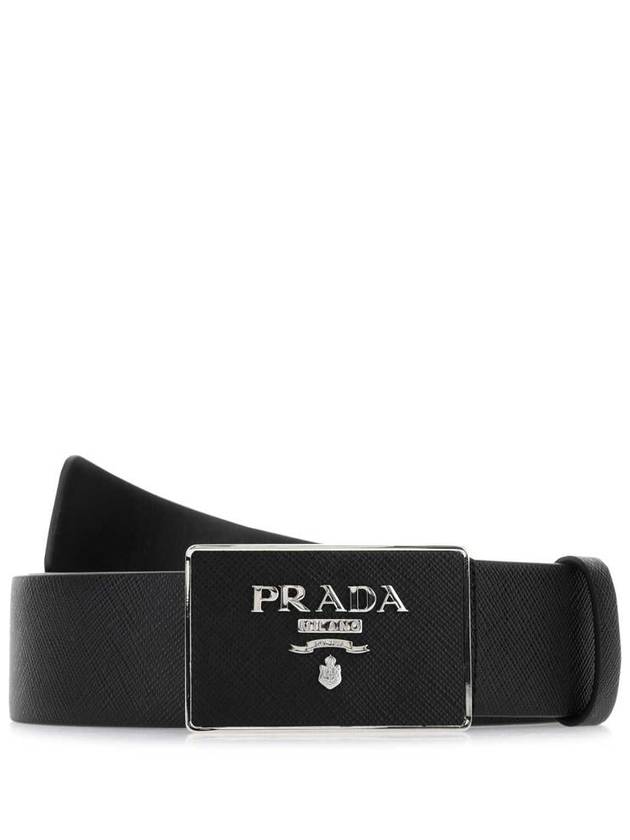 Metal Buckle Saffiano Leather Belt Black - PRADA - BALAAN 2