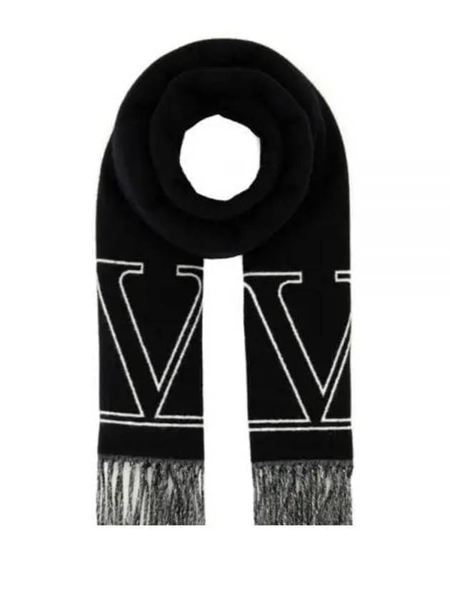 V Logo Wool Cashmere Muffler Black - VALENTINO - BALAAN 1