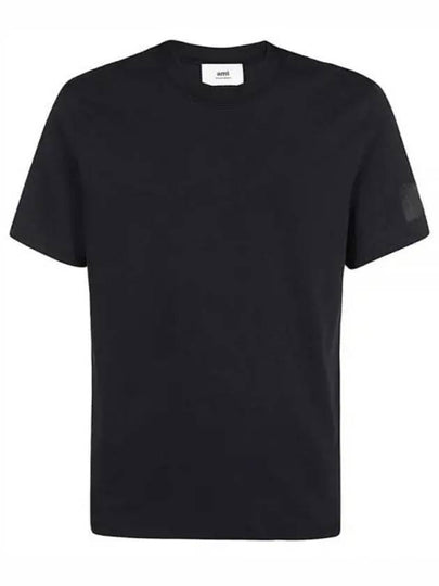 Patch Logo Round Neck Short Sleeved T-Shirt Black - AMI - BALAAN 2