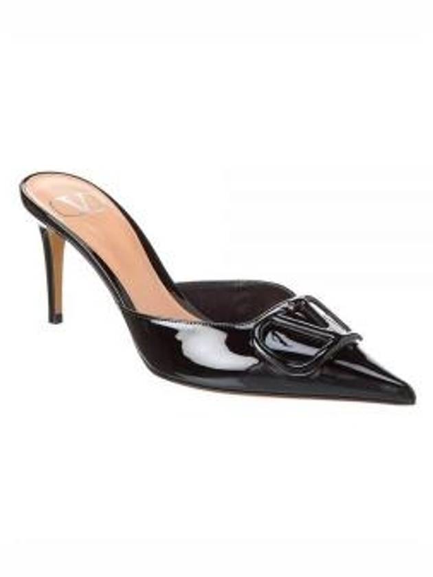 V Logo Leather Sandal Heels Black - VALENTINO - BALAAN 2