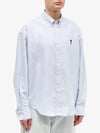 Heart Logo Stripe Oversized Fit Long Sleeve Shirt White Light Blue - AMI - BALAAN 4