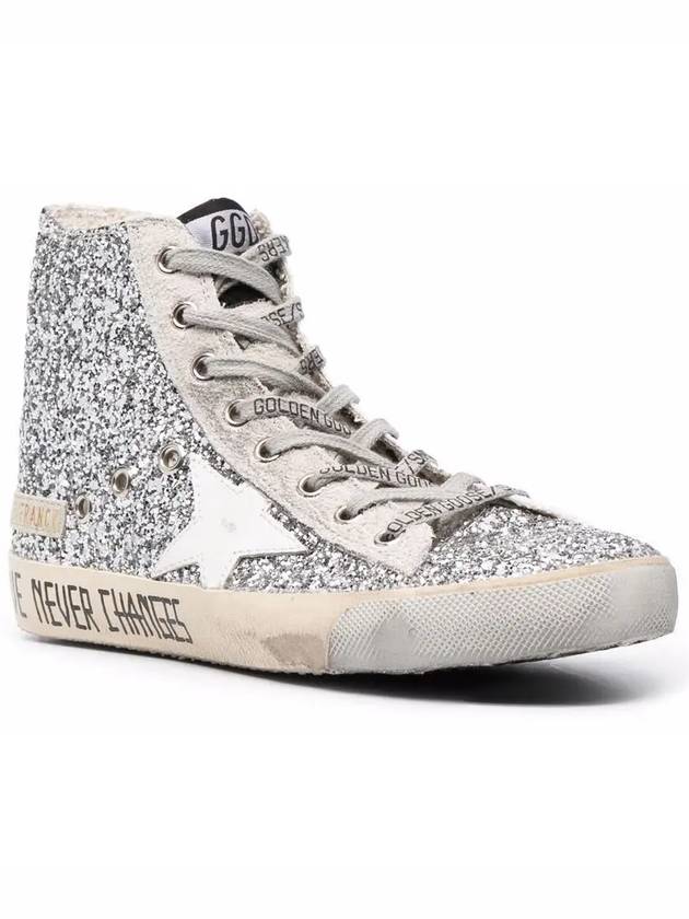 Women's Silver Glitter Suede Francie High Top Sneakers - GOLDEN GOOSE - BALAAN 3