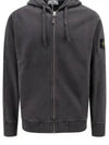 Men's Garment Dyed Malfile Zip Up Hoodie Grey - STONE ISLAND - BALAAN 2