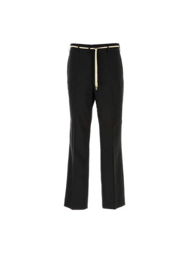 Pleated Detail Drawstring Wool Straight Pants black - MARNI - BALAAN 1