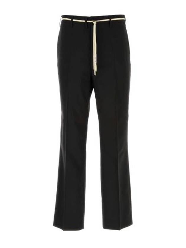 Pleated Detail Drawstring Wool Straight Pants black - MARNI - BALAAN 1