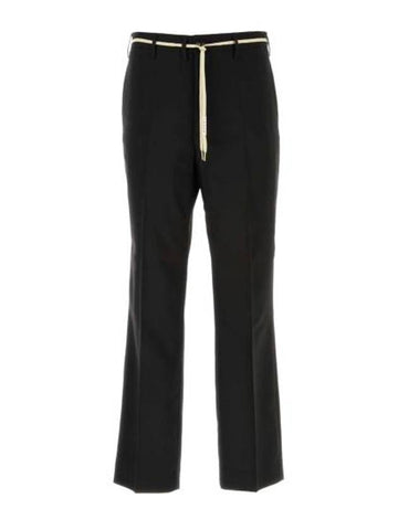 Pleated Detail Drawstring Wool Straight Pants black - MARNI - BALAAN 1