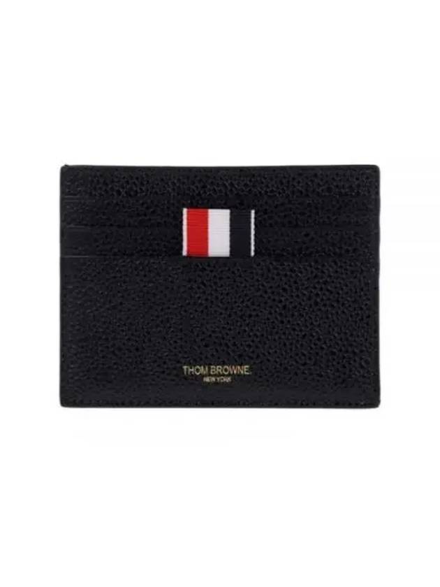 Pebble Grain Leather Stripe Note Compartment Card Wallet Black - THOM BROWNE - BALAAN 2