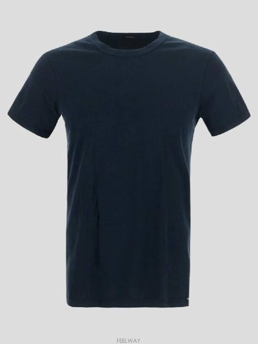 Cotton Crew Neck Short Sleeve T-Shirt Navy - TOM FORD - BALAAN 2