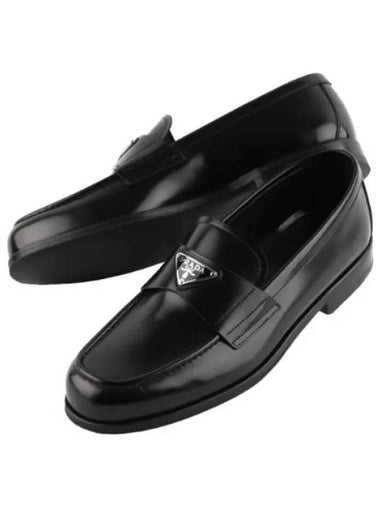 Triangular logo brushed leather loafers - PRADA - BALAAN 1