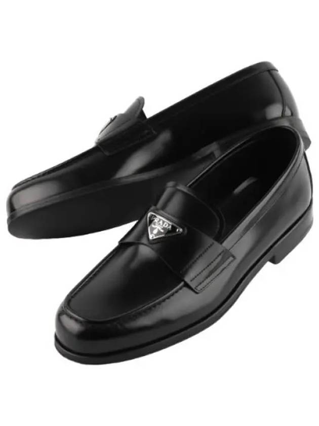 Triangular logo brushed leather loafers men - PRADA - BALAAN 1