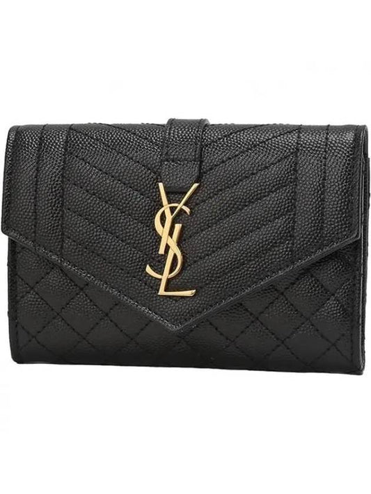 Matelasse Monogram Envelope Small Half Wallet Black - SAINT LAURENT - BALAAN 2