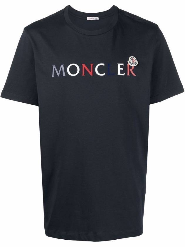 Men's Logo Rubber Print Short Sleeve T-Shirt Navy - MONCLER - BALAAN.