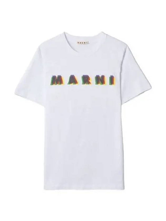 Logo Print Short Sleeve T Shirt White Tee - MARNI - BALAAN 1