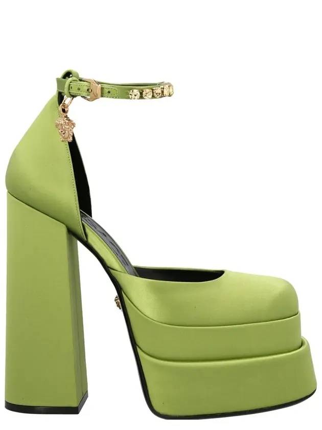 Women's Medusa Charm Mary Jane Satin Pumps Heel Green - VERSACE - BALAAN 1