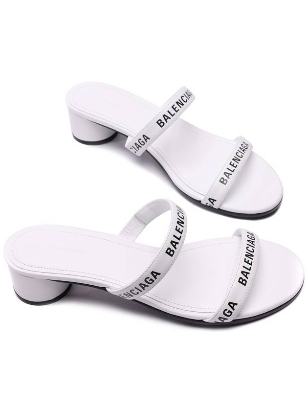 Women's Logo Round Sandals Heel White - BALENCIAGA - BALAAN.