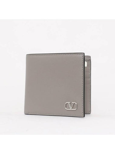 V Logo Signature Half Wallet Grey - VALENTINO - BALAAN 1