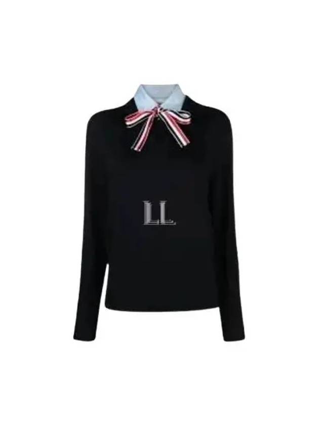 Jersey Stitch Ribbon Tie Knit Top Navy - THOM BROWNE - BALAAN 2