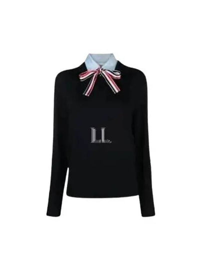 Jersey Stitch Ribbon Tie Knit Top Navy - THOM BROWNE - BALAAN 2