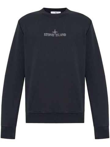 66182 Cotton Fleece Crew Neck Sweatshirt Navy - STONE ISLAND - BALAAN 1