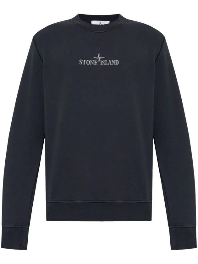 Cotton Fleece Crew Neck Sweatshirt Navy - STONE ISLAND - BALAAN 1