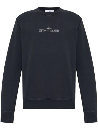 Cotton Fleece Crew Neck Sweatshirt Navy - STONE ISLAND - BALAAN 1