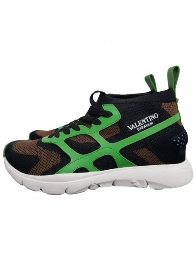 Sound Stretch Fabric High-Top Sneakers Green - VALENTINO - BALAAN 3